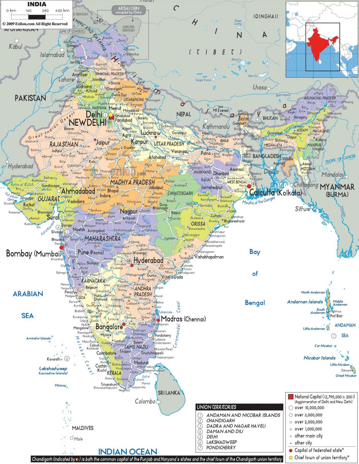 Duża mapa Indii