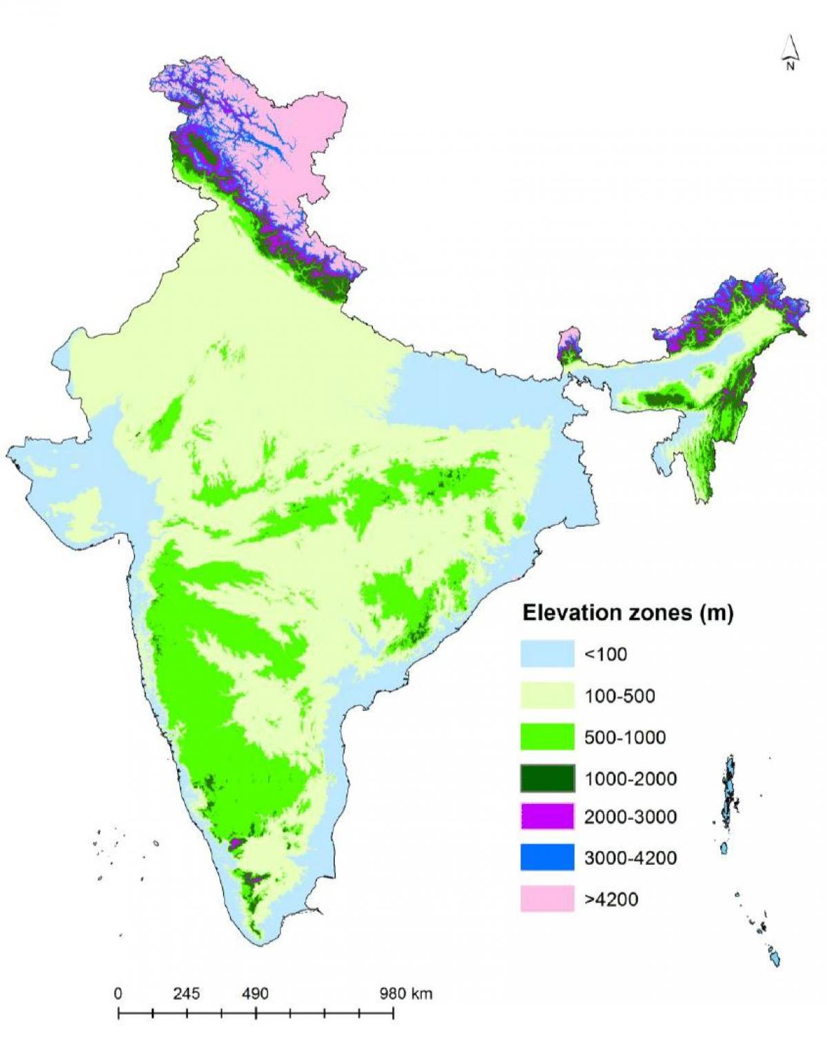 Mapa wysokościowa Indii