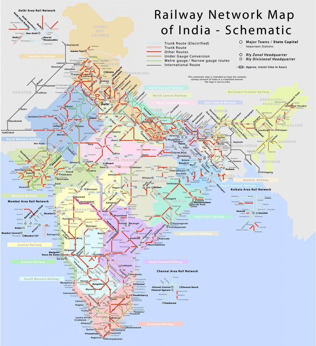 Mapa indyjskich linii kolejowych