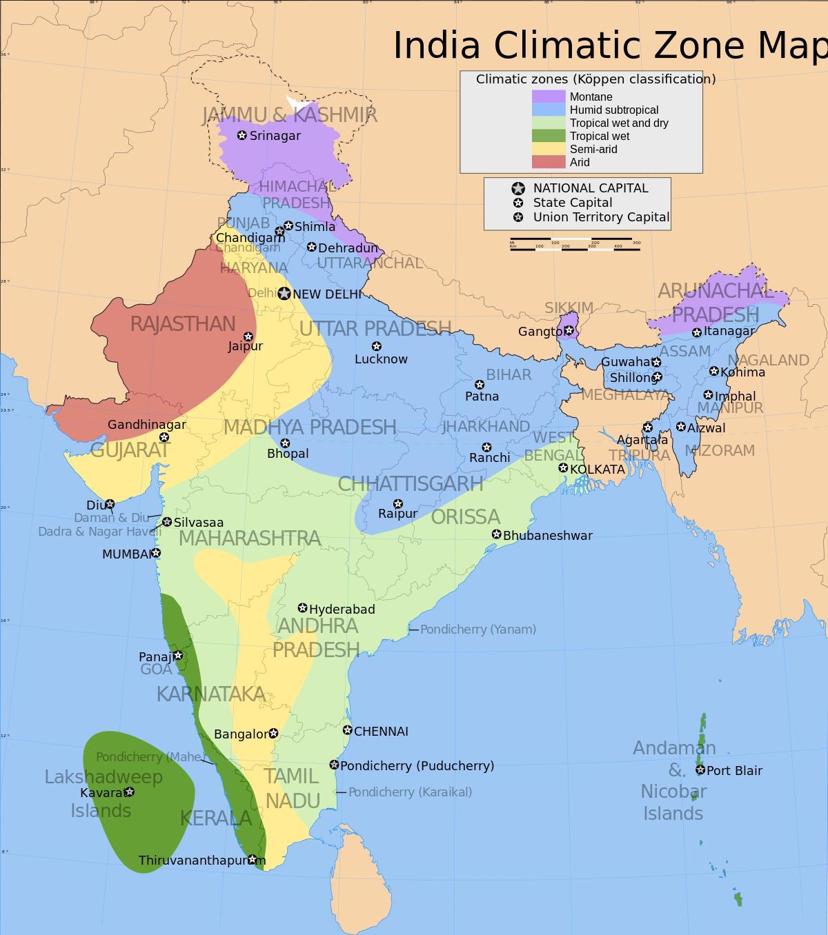 Mapa temperatury Indii