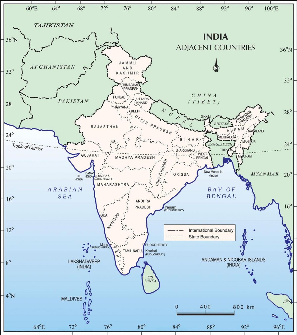 Mapa Indii i krajów przygranicznych