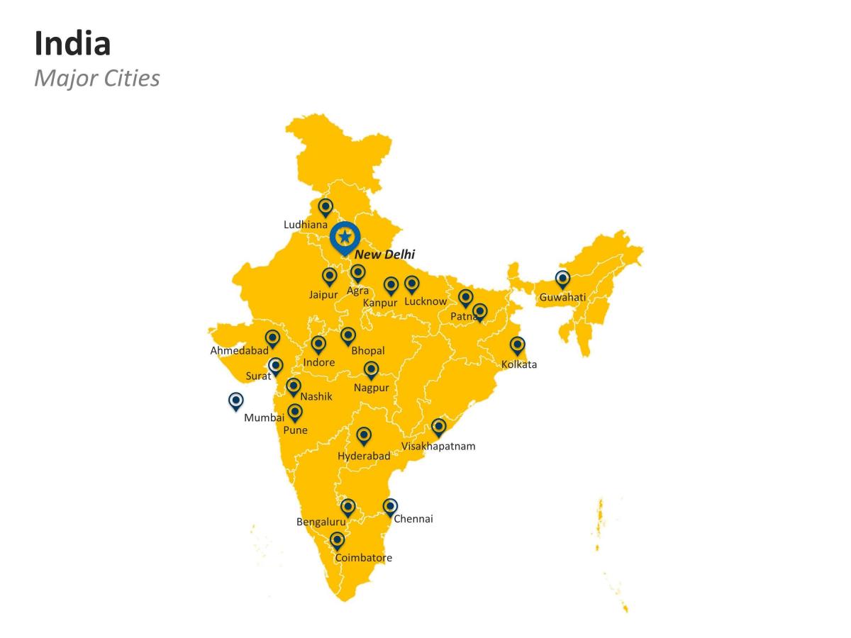 Mapa Indii z głównymi miastami