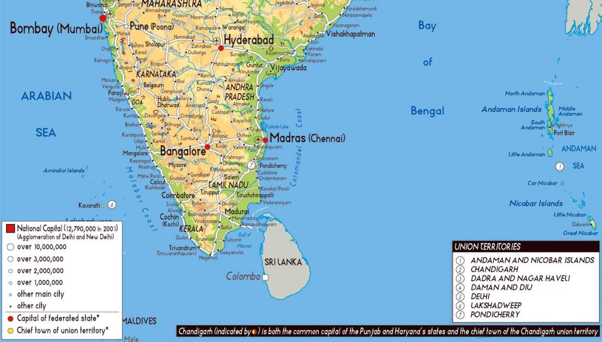 Mapa na południe od Indii